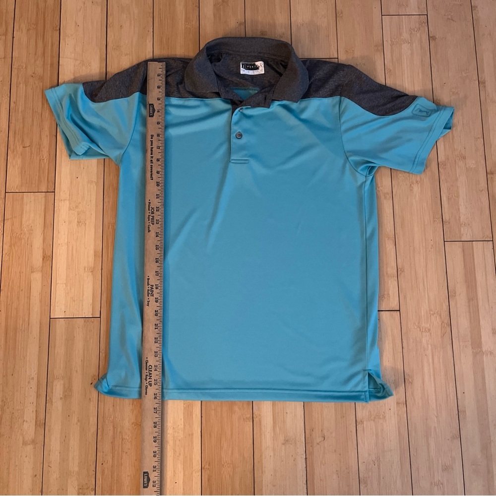 PGA Tour Mens Polo Shirt Golf Casual Short Sleeve Teal Blue Gray Size Large